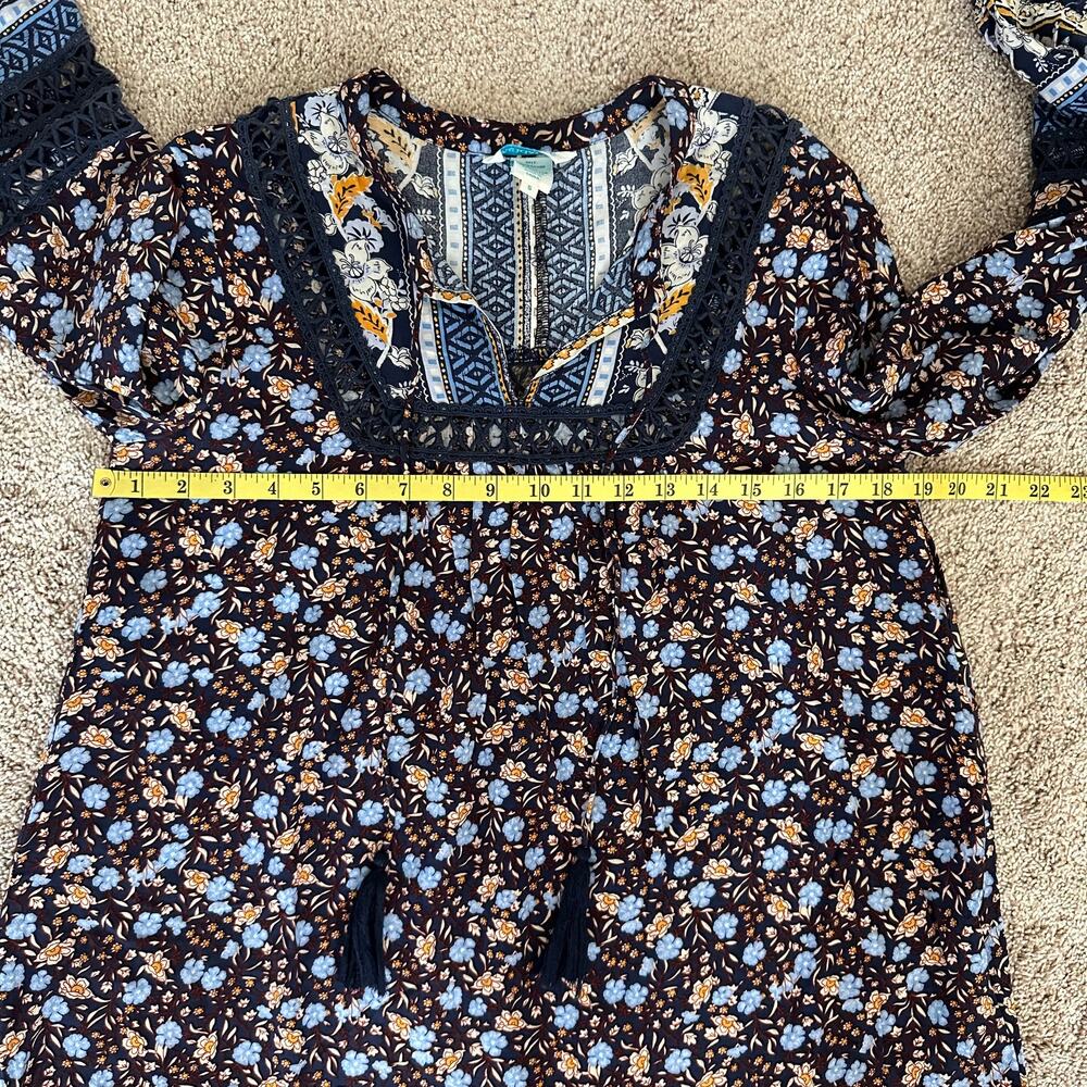 Sundance Floral Simona Dress Tunic Crochet Blue S Boho Prairie Cottage Core - Picture 13 of 14